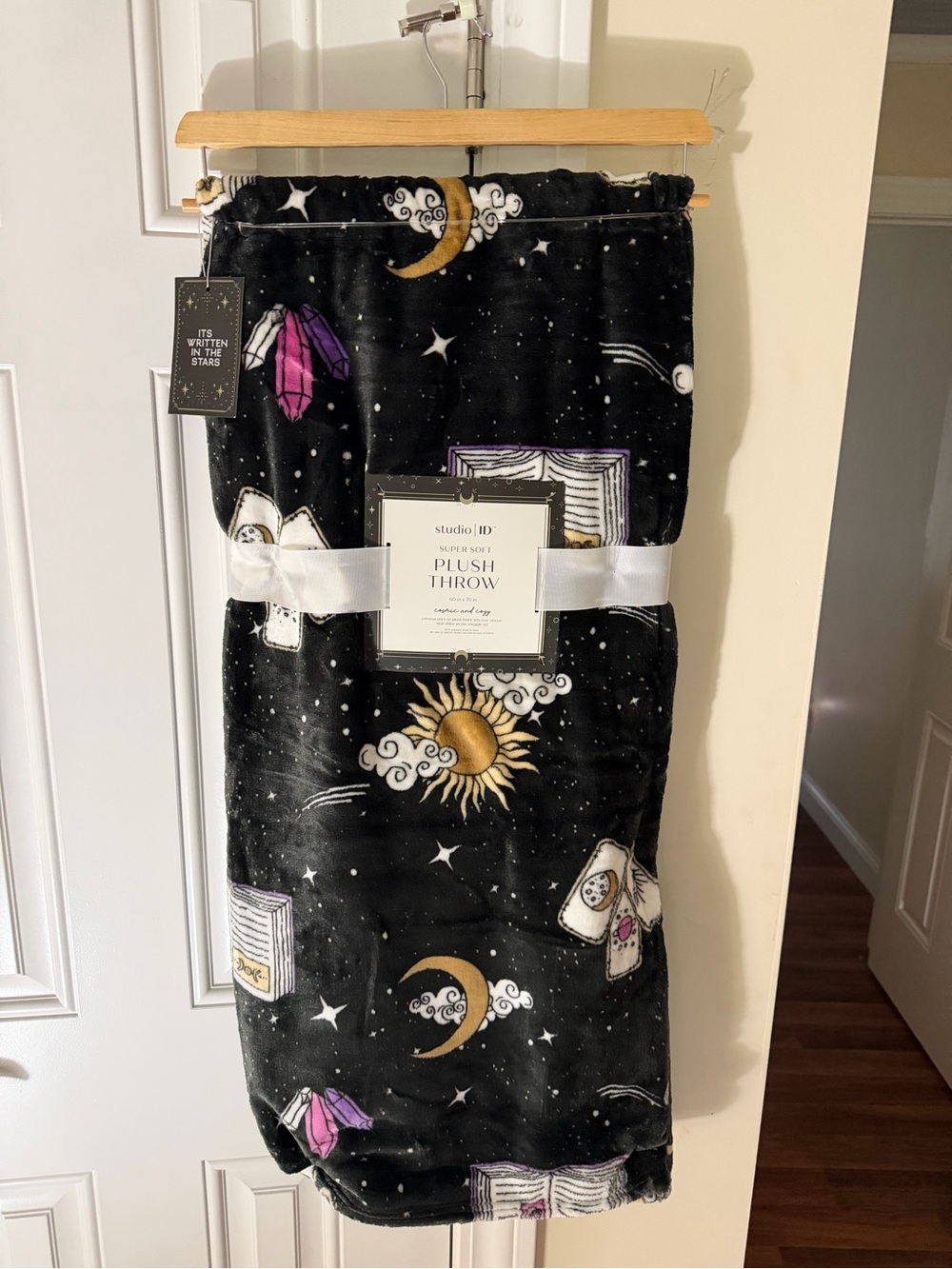 Studio ID Celestial Throw Blanket with Tarot Cards, Moons, Crystals & Books